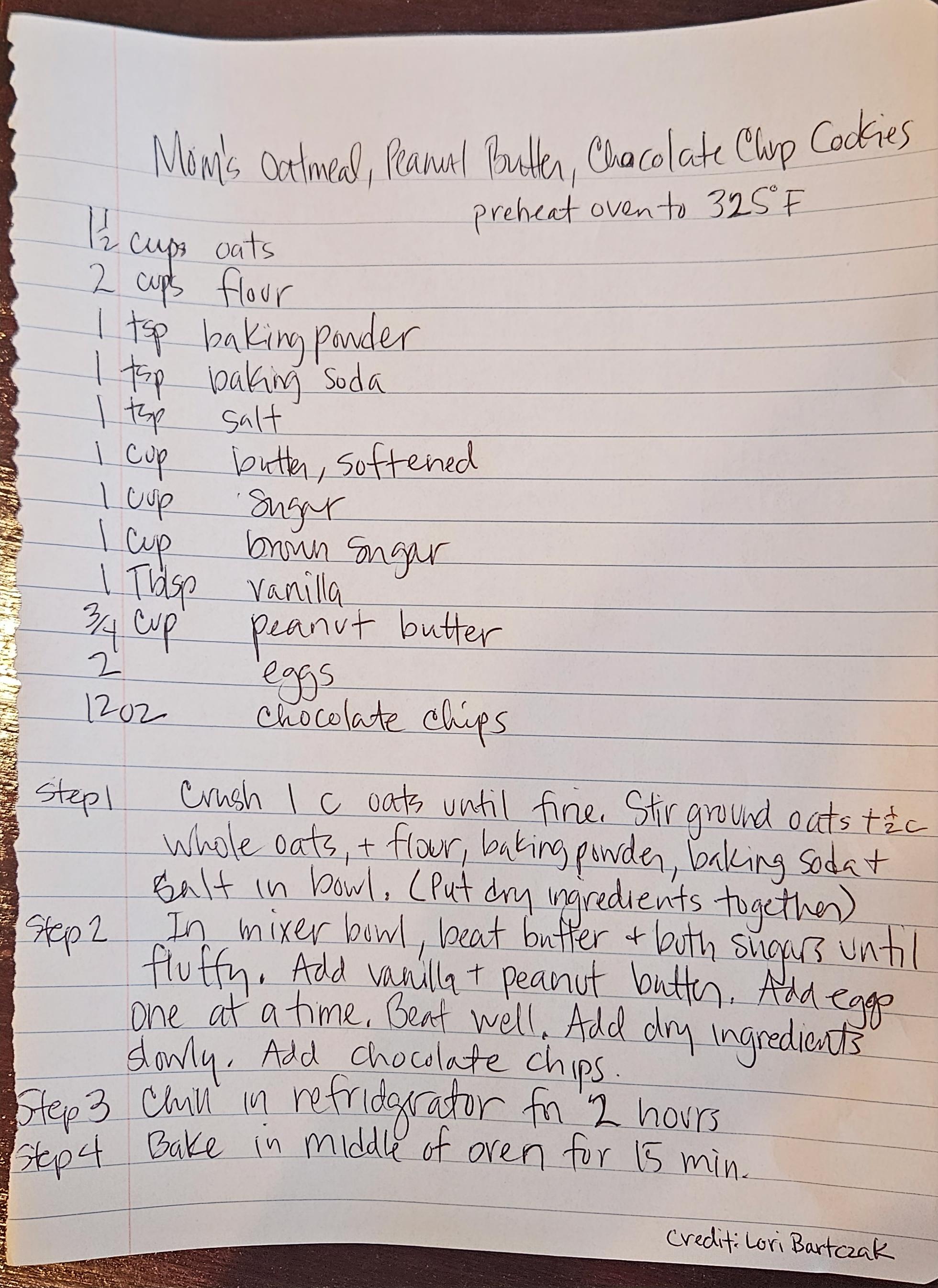 Kathleen Enright's Handwritten Cookie Recipe