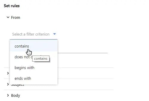 The Yahoo Mail menu to create filters