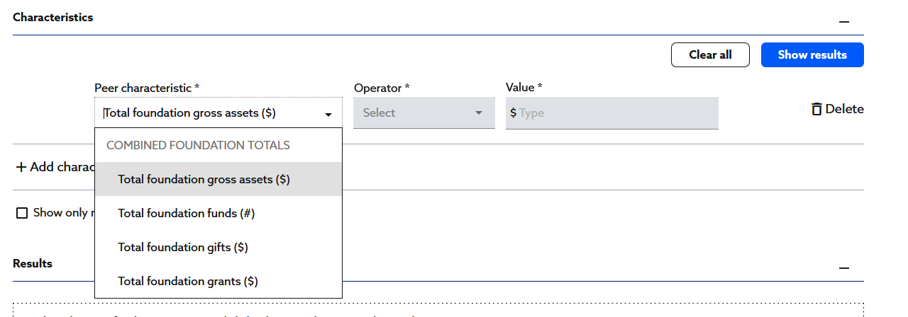 Select a characteristic and an operator