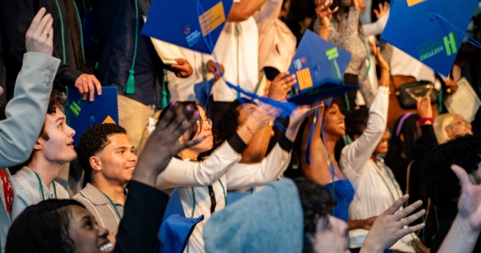 Students celebrate receiving the inaugural Greater Futures scholarship. Credit: Joel Cintron