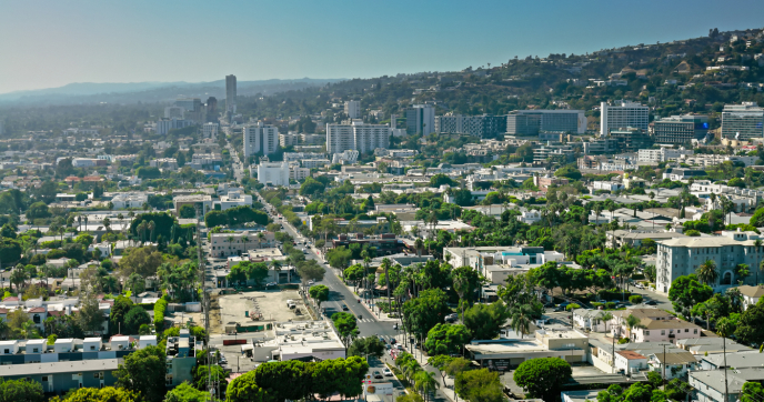 Aerial shot of West Hollywood, California on a sunny day. Photo by: halbergman